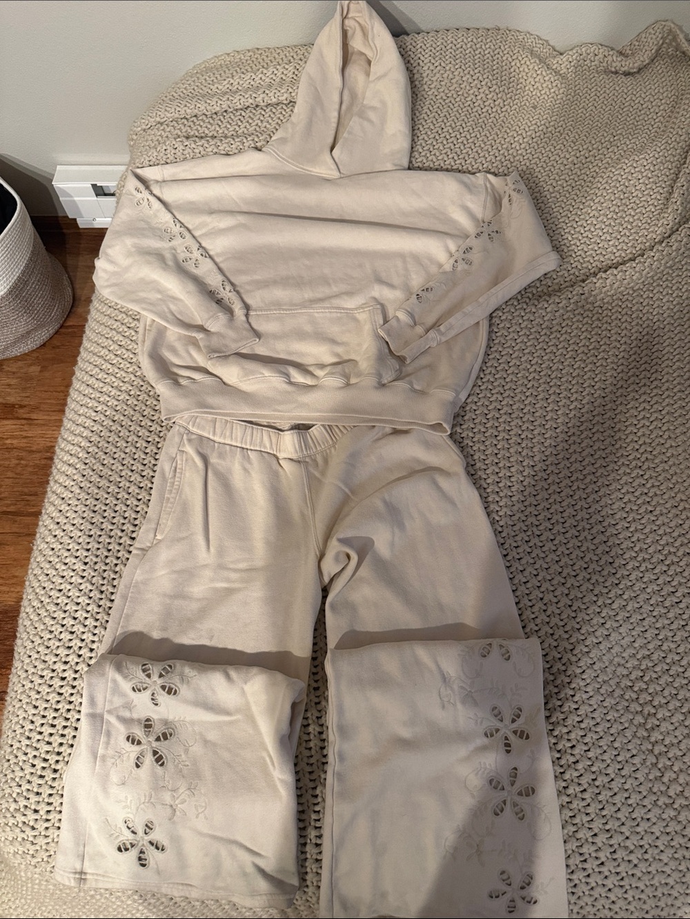 Hollister Neutral Cream Cutout Wide-Leg Lounge Set